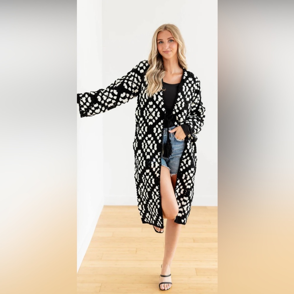 Elan Crochet Long Cardigan Sweater-New with Tags
